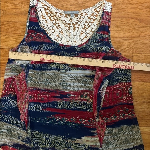 NY Collection Blouse Women’s Large Multicolor Sleeveless Crochet Ruffles Lined - Picture 7 of 8